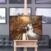 Autumn waterfall landscape print – Framed Canvas