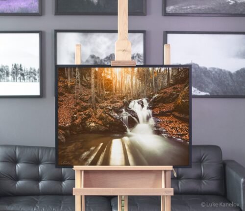 Autumn waterfall landscape print – Framed Canvas