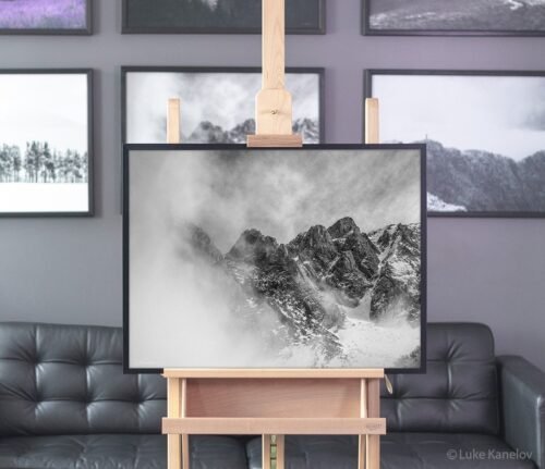 Misty mountain landscape – Framed Canvas