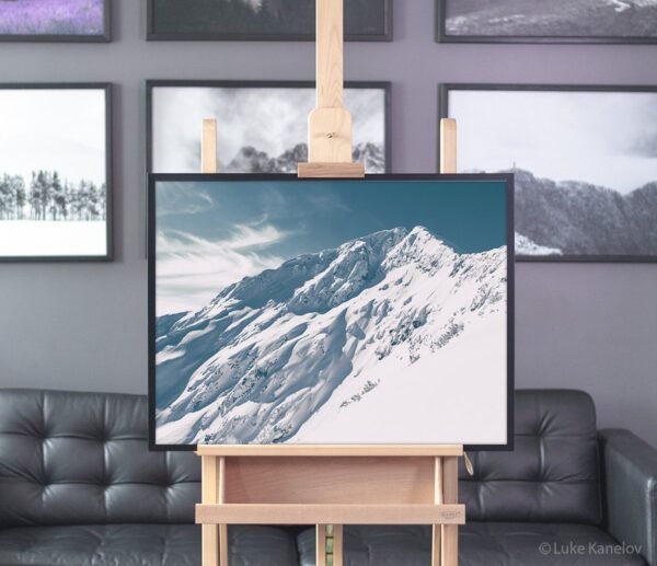 Snow covered mountain peak – Framed Canvas