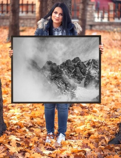 Misty mountain landscape – Framed Canvas