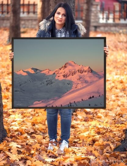 Winter sunset framed canvas
