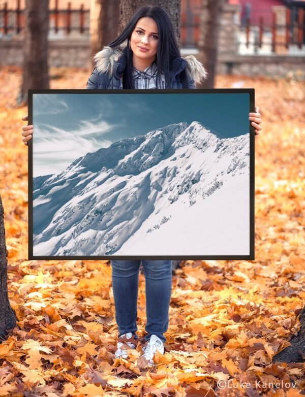 Snow covered mountain peak – Framed Canvas