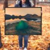 Tent on a mountain lake at sunset – Framed Canvas Tent on a mountain lake at sunset – Framed Canvas