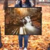Autumn waterfall landscape print – Framed Canvas