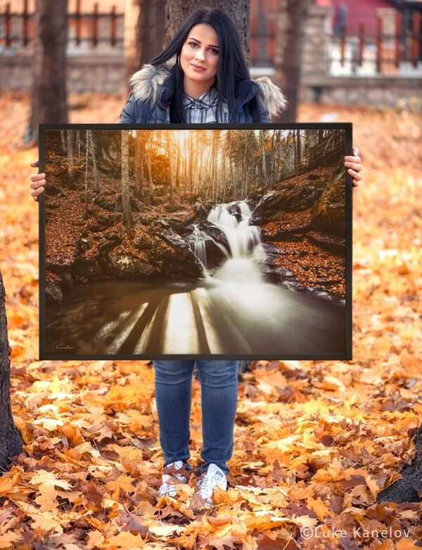 Autumn waterfall landscape print – Framed Canvas
