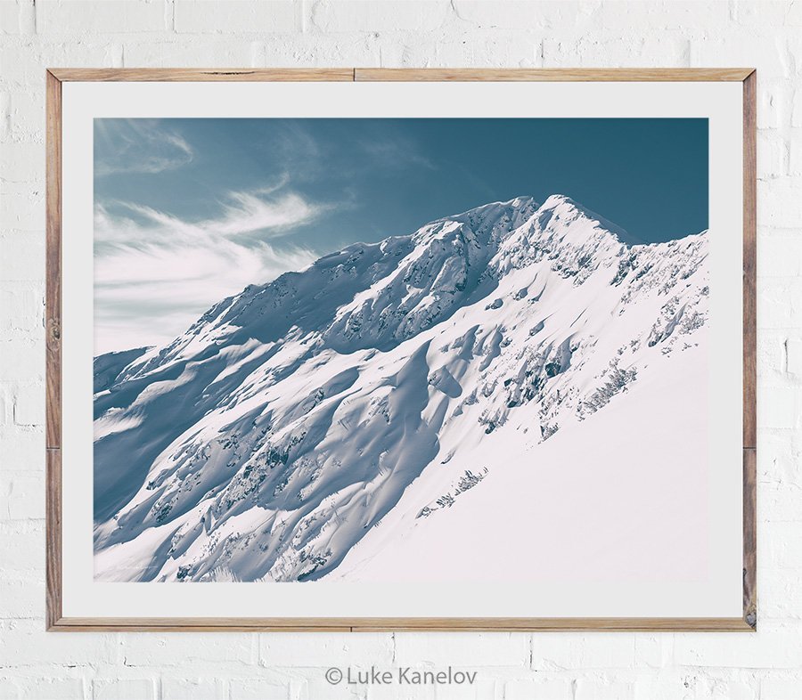 Snow covered mountain peak, Nature print by Luke Kanelov