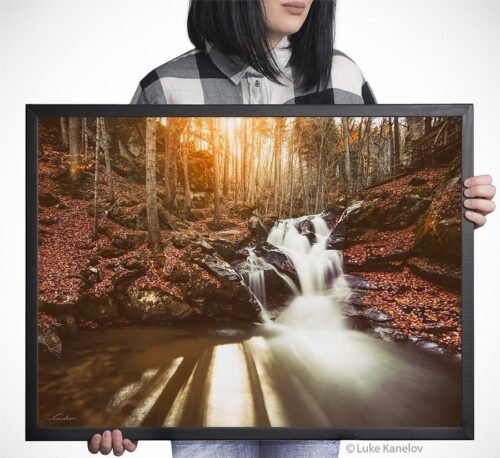 Autumn waterfall landscape print – Framed Canvas