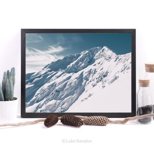 Snow covered mountain peak – Framed Canvas
