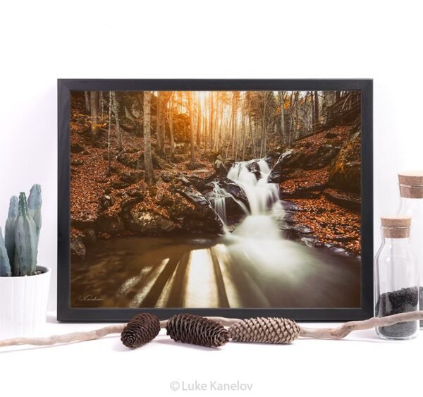Autumn waterfall landscape print – Framed Canvas