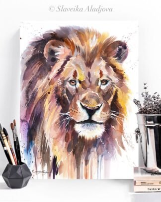 Watercolor print of a Lion