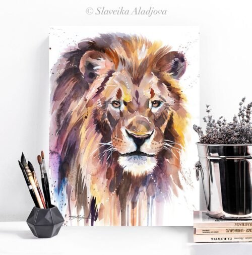 Watercolor print of a Lion