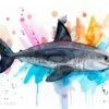 Salmon shark watercolor painting print by Slaveika Aladjova