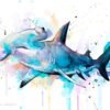 Hammerhead shark watercolor painting print by Slaveika Aladjova