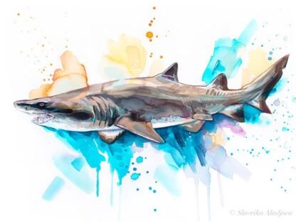 Sand tiger shark watercolor painting print by Slaveika Aladjova