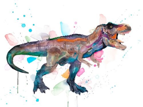 Tyrannosaurus rex, T rex dinosaur watercolor painting print by Slaveika Aladjova