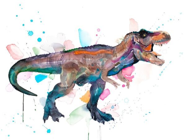 Tyrannosaurus rex, T rex dinosaur watercolor painting print by Slaveika Aladjova