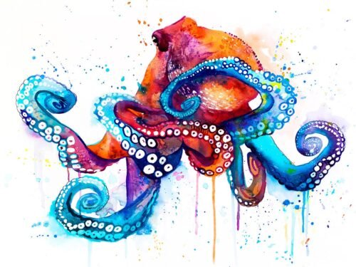 Octopus watercolor painting print by Slaveika Aladjova