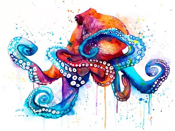 Octopus watercolor painting print by Slaveika Aladjova