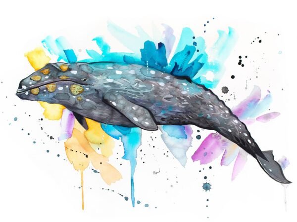 Gray whale watercolor painting print by Slaveika Aladjova