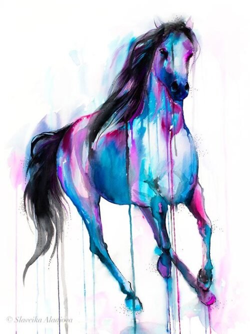 Magical Horse watercolor painting print by Slaveika Aladjova