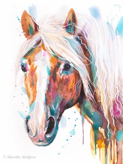 Haflinger horse, Avelignese watercolor painting print by Slaveika Aladjova