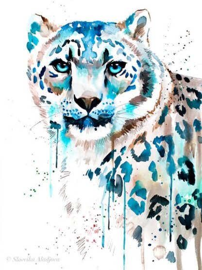 Snow leopard watercolor painting print by Slaveika Aladjova