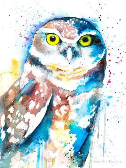 Burrowing owl watercolor painting print by Slaveika Aladjova