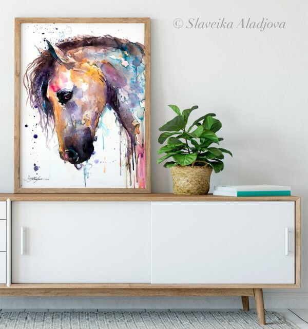 Beautiful Horse watercolor painting print by Slaveika Aladjova