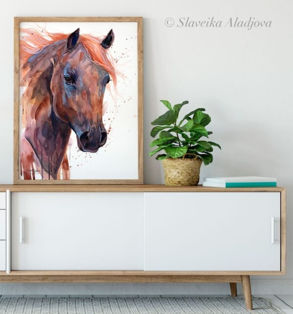 Brown Arabian Horse watercolor painting print by Slaveika Aladjova