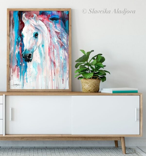 White horse watercolor painting print by Slaveika Aladjova