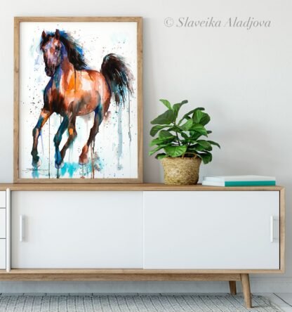 Brown and Black Horse watercolor painting print by Slaveika Aladjova