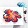 Coconut Octopus, Amphioctopus marginatus watercolor painting print by Slaveika Aladjova