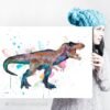 Tyrannosaurus rex, T rex dinosaur watercolor painting print by Slaveika Aladjova