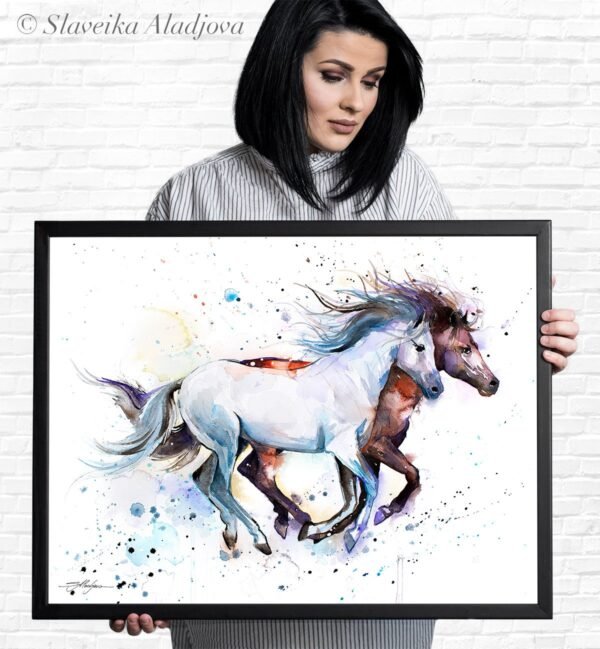 Horses watercolor painting print by Slaveika Aladjova