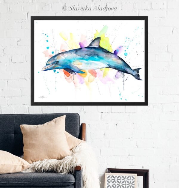 Bottlenose dolphin watercolor painting print by Slaveika Aladjova