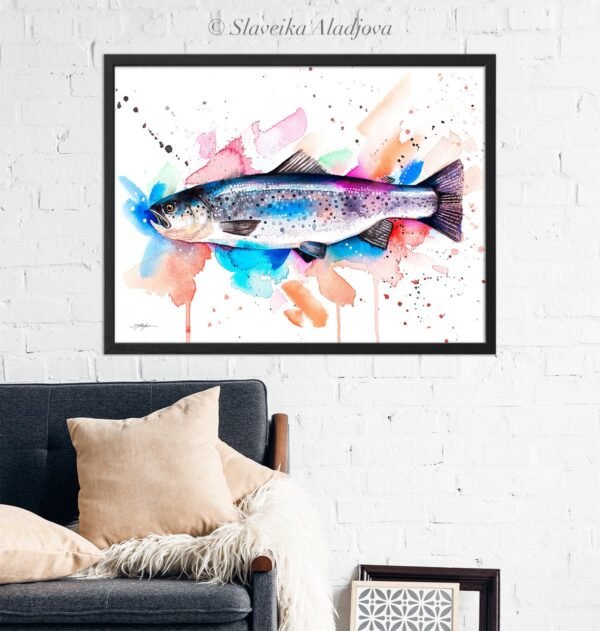 Atlantic salmon watercolor painting print by Slaveika Aladjova