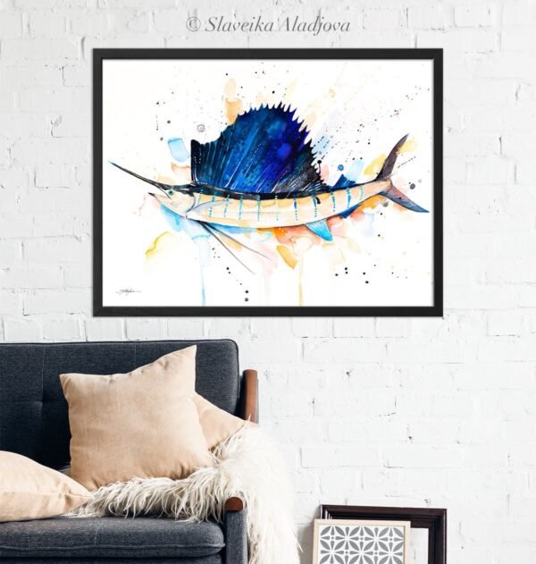 Atlantic sailfish watercolor painting print by Slaveika Aladjova