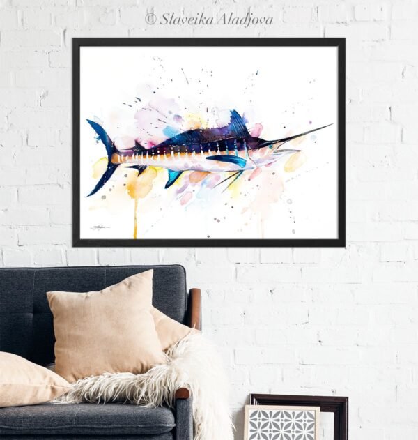 Atlantic blue marlin watercolor painting print by Slaveika Aladjova