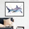 Grey reef shark watercolor painting print by Slaveika Aladjova