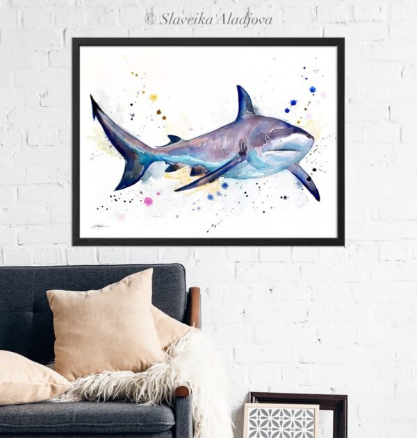 Grey reef shark watercolor painting print by Slaveika Aladjova