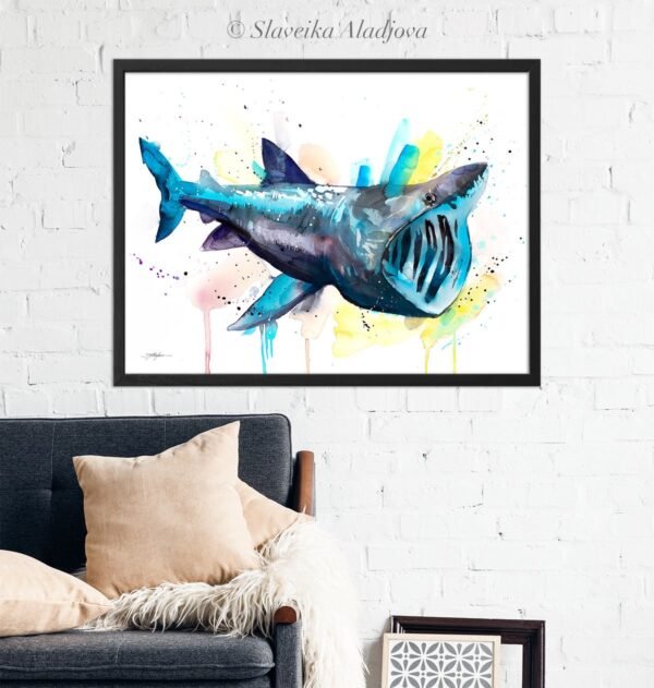 Basking shark watercolor painting print by Slaveika Aladjova