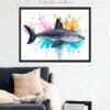 Salmon shark watercolor painting print by Slaveika Aladjova