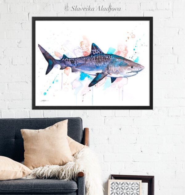 Tiger shark watercolor painting print by Slaveika Aladjova