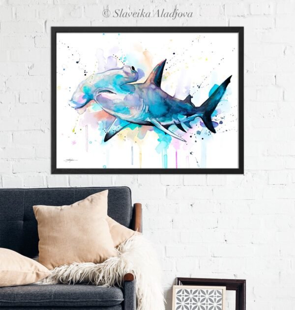 Hammerhead shark watercolor painting print by Slaveika Aladjova