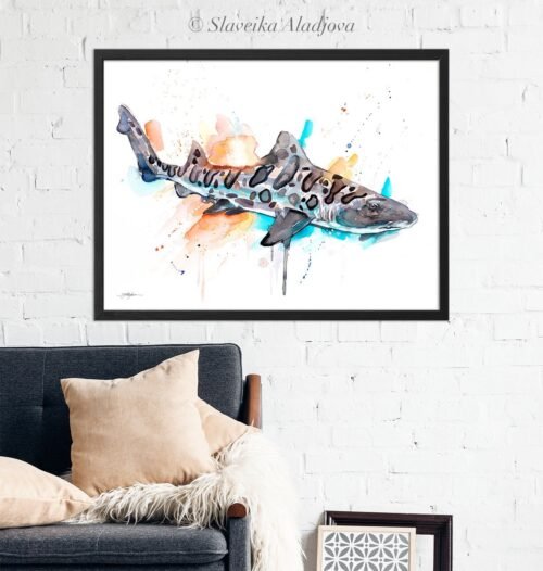Leopard shark watercolor painting print by Slaveika Aladjova