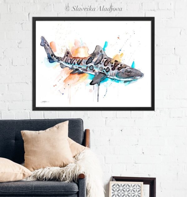 Leopard shark watercolor painting print by Slaveika Aladjova