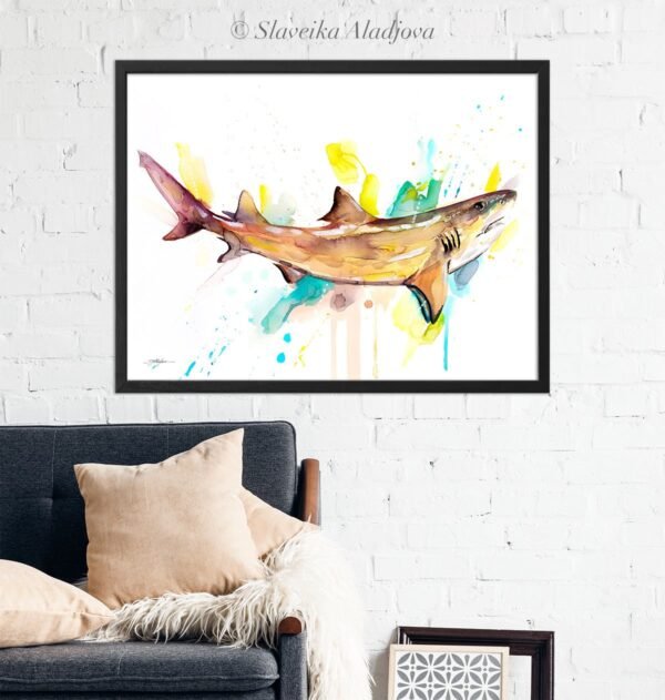 Lemon shark watercolor painting print by Slaveika Aladjova