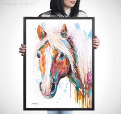 Haflinger horse, Avelignese watercolor painting print by Slaveika Aladjova