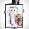 Barn owl watercolor painting print by Slaveika Aladjova